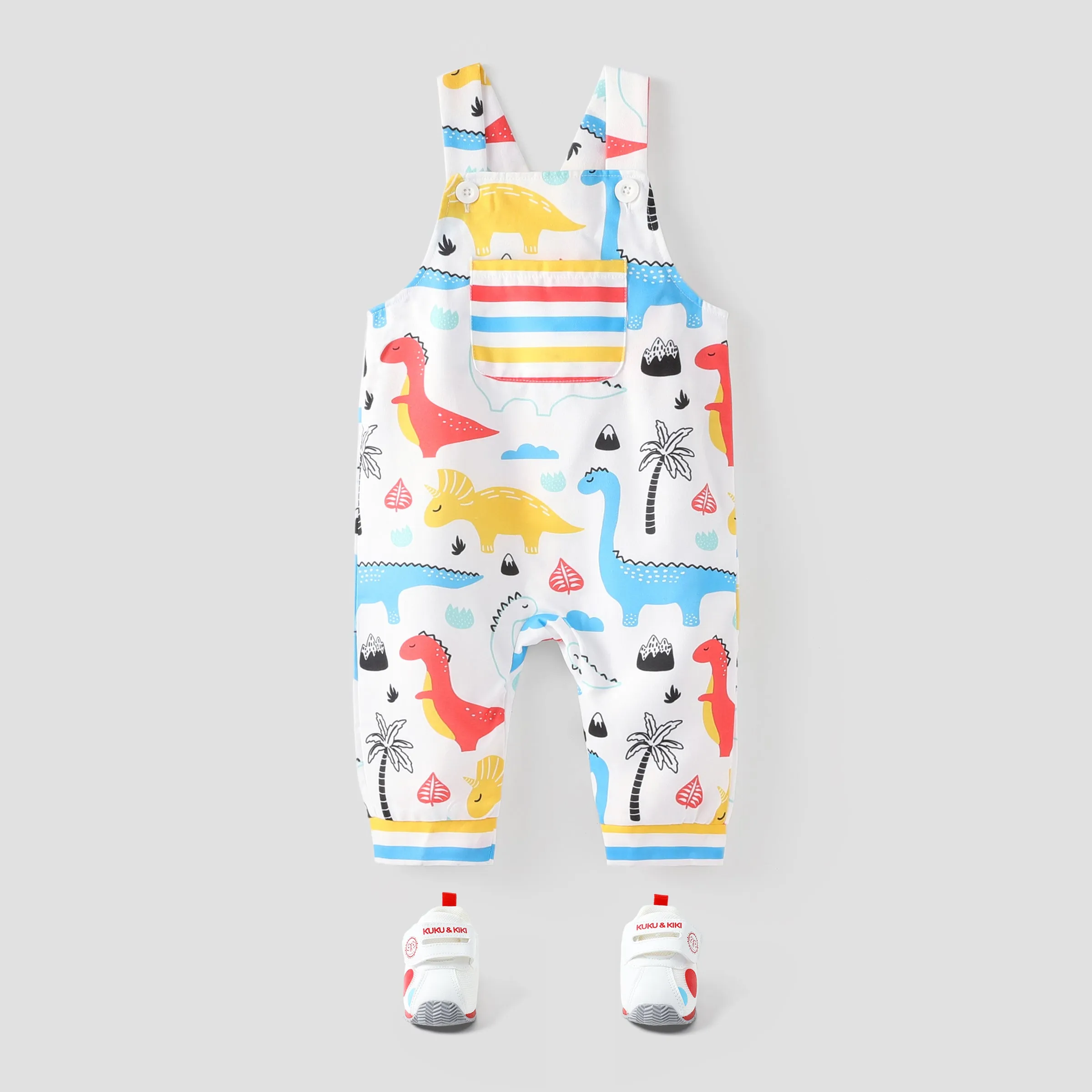 Baby Boy All Over Multicolor Dinosaur Print Sleeveless Jumpsuit Overalls