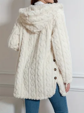 Elegant Knit Fur Coat with Hood & Double Buttons - Spring/Autumn