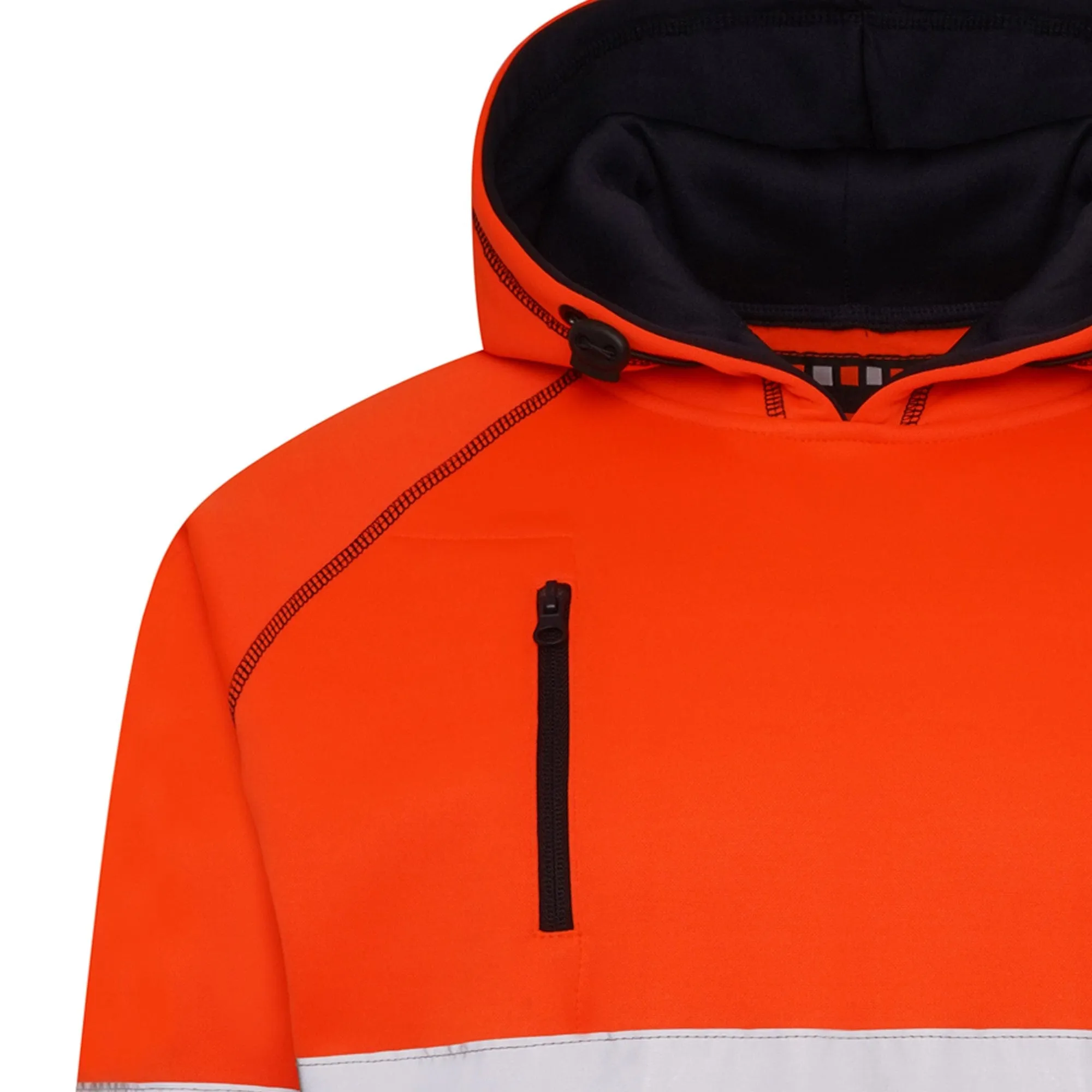 High Vis 3 Pockets 5 thread Pullover Hoodies - Orange/Navy