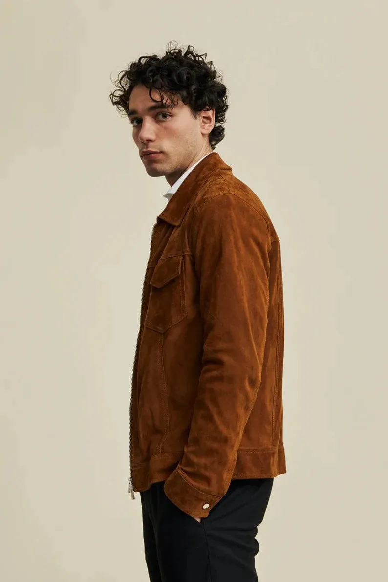Men's Brown Genuine Suede Soft Leather Jacket
