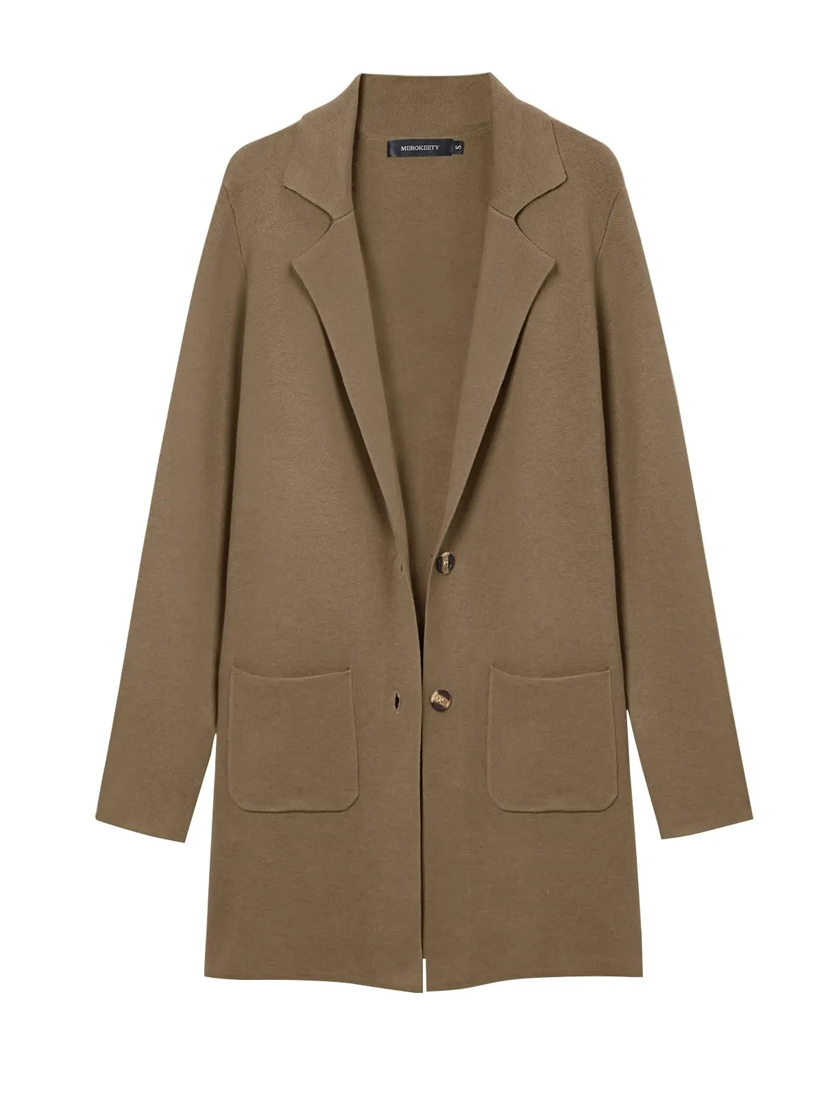 MEROKEETY Long Sleeve Open Front Lapel Button Cardigan