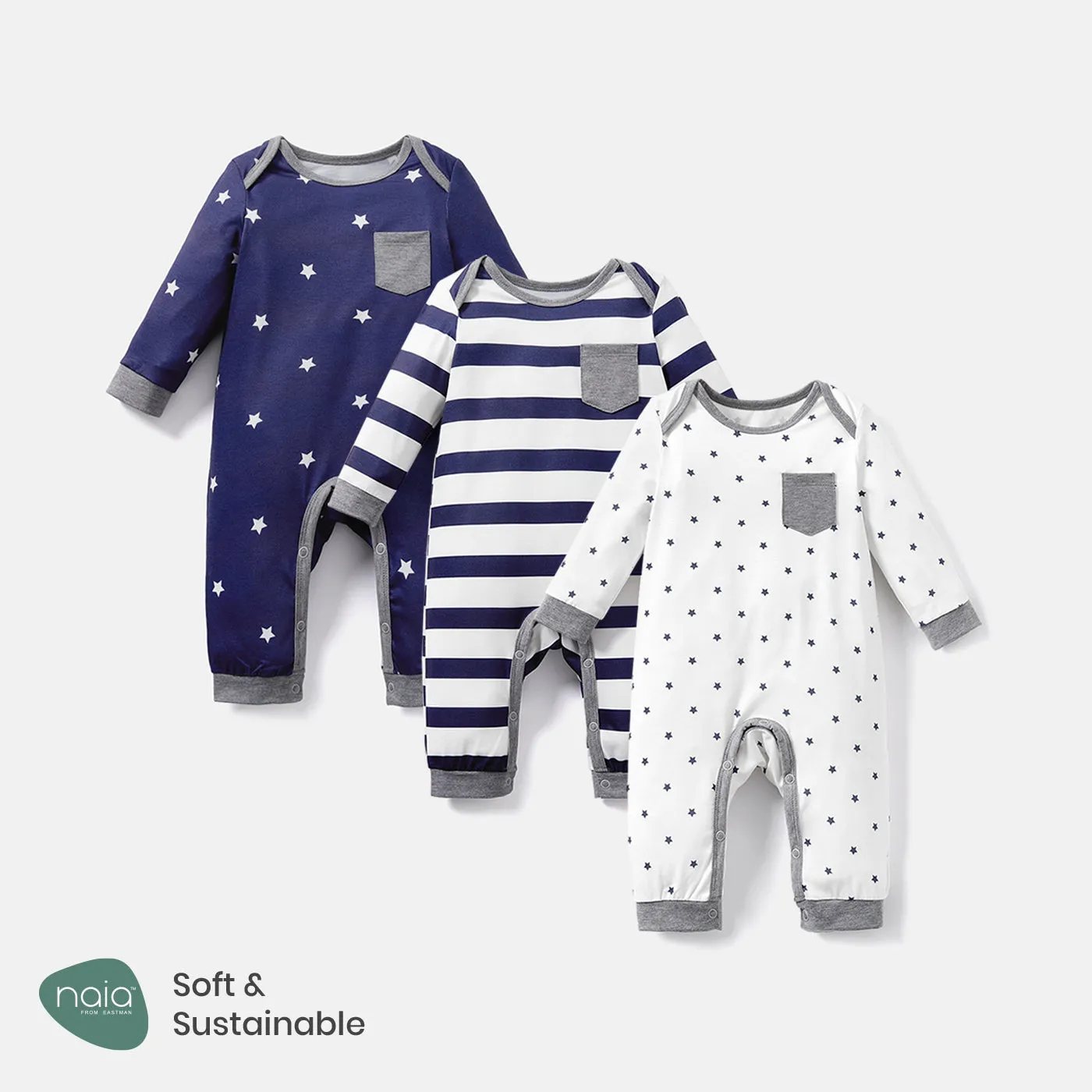 Naia Baby Boy Star Print/Polka dots /Stripe Long-sleeve Jumpsuits