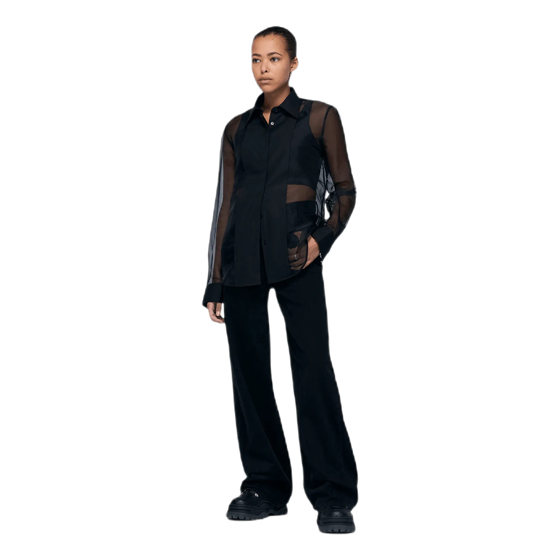 Sheer Tux Shirt Black