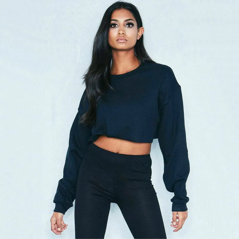 Sporty Long Sleeve Cropped Sweater