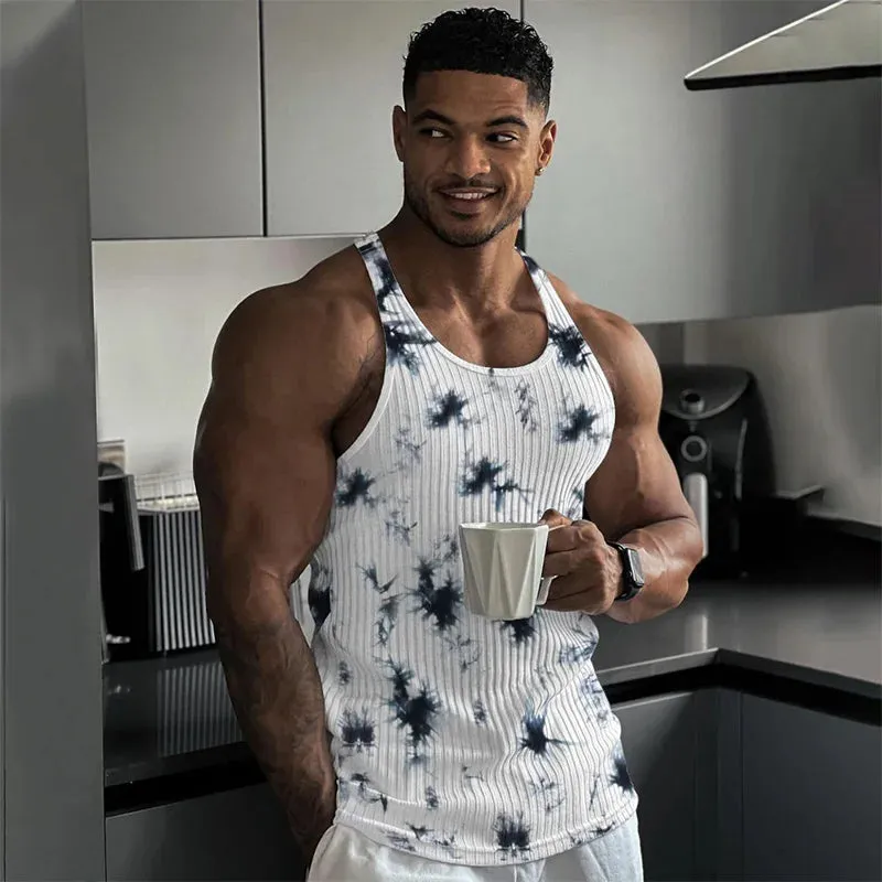 WIAOFELLAS  -  New Lightning Camo Summer Knitted Vertical Stripe Fitness Sports Slim Men's L-line Shirt Slim Fit Vests Mesh Singlets Muscle Top